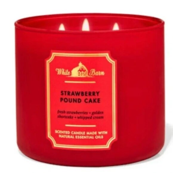 Bath & Body Works White Barn 3 Wick Strawberry Pound Cake Candle NWT - Picture 1 of 1